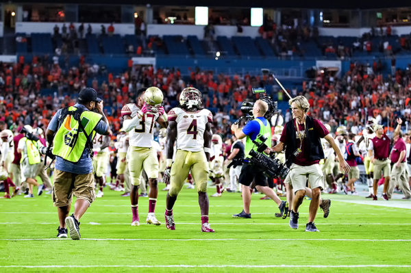 Dalvin Cook celebrates after Florida State beats Miami