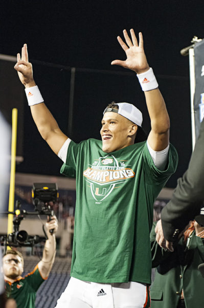 Brad Kaaya celebrates on stage