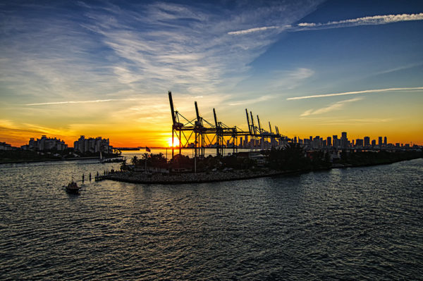 Port of Miami during sunset from the Disney Magic