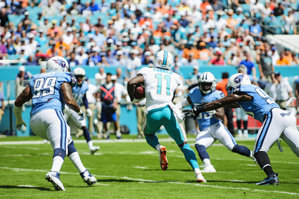 Dolphins WR, DeVante Parker, runs after the catch