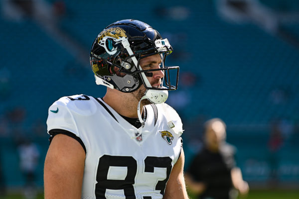 Jacksonville Jaguars tight end Ben Koyack (83) comes out for drills