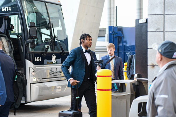 Jacksonville Jaguars cornerback Jalen Ramsey (20) arrives in fashion