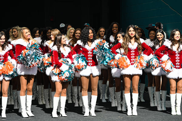 Miami Dolphins cheerleaders looking festive